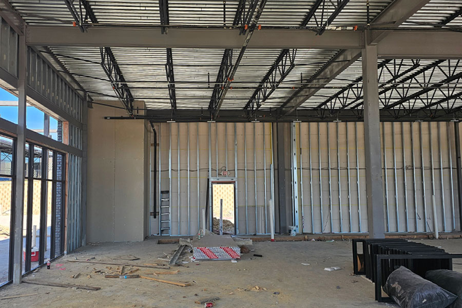 Interior construction phase of a ground-up commercial building